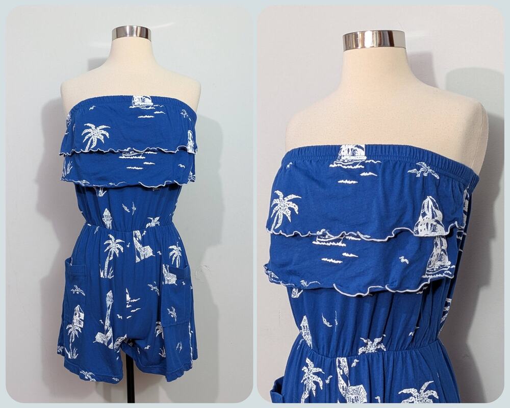 Gloria's Fashions Tropical 80s Strapless Romper